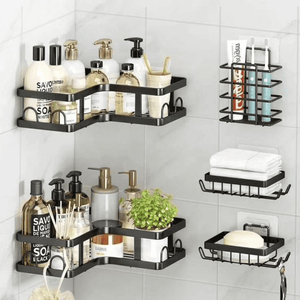 5pcs Set Corner Shower Caddy Shelf Bathroom Organizer