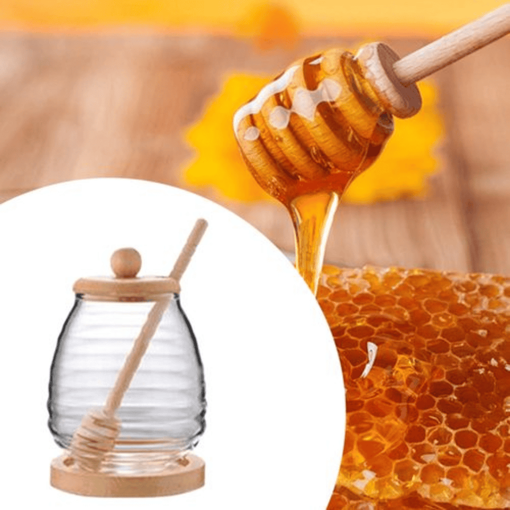 Transparent Honey Jar with Bamboo Dipper and Lid