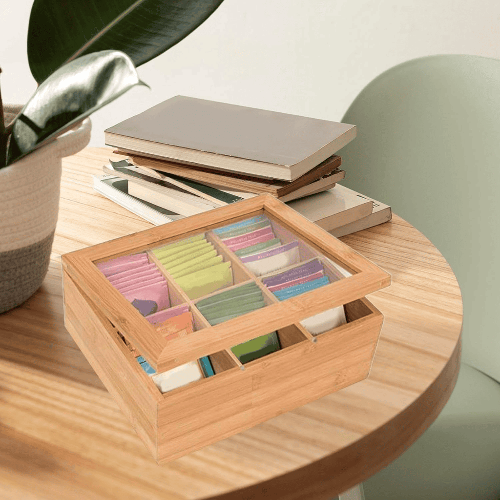 6-Slot Wooden Teabag Storage Box