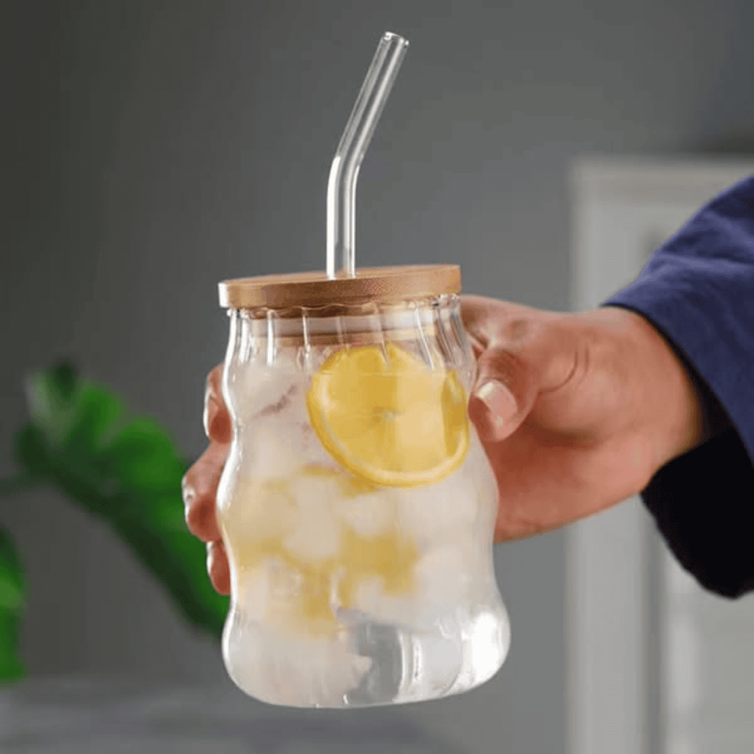 500ml Ribbed Juice Cup with Straw