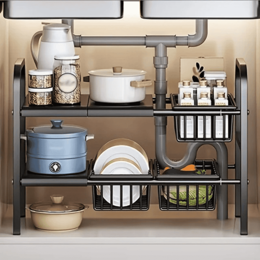Under the Sink Adjustable 2-Tier Rack