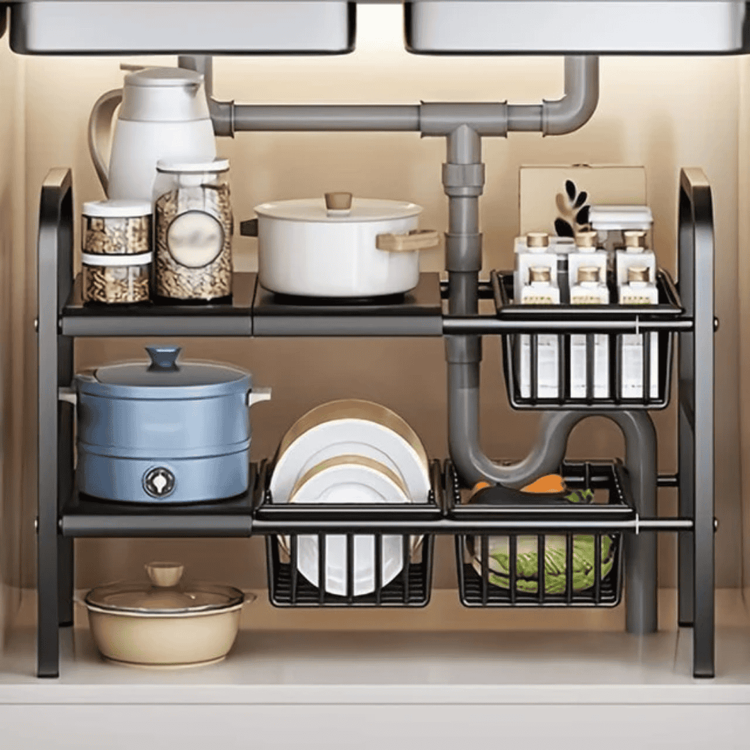 Under the Sink Adjustable 2-Tier Rack