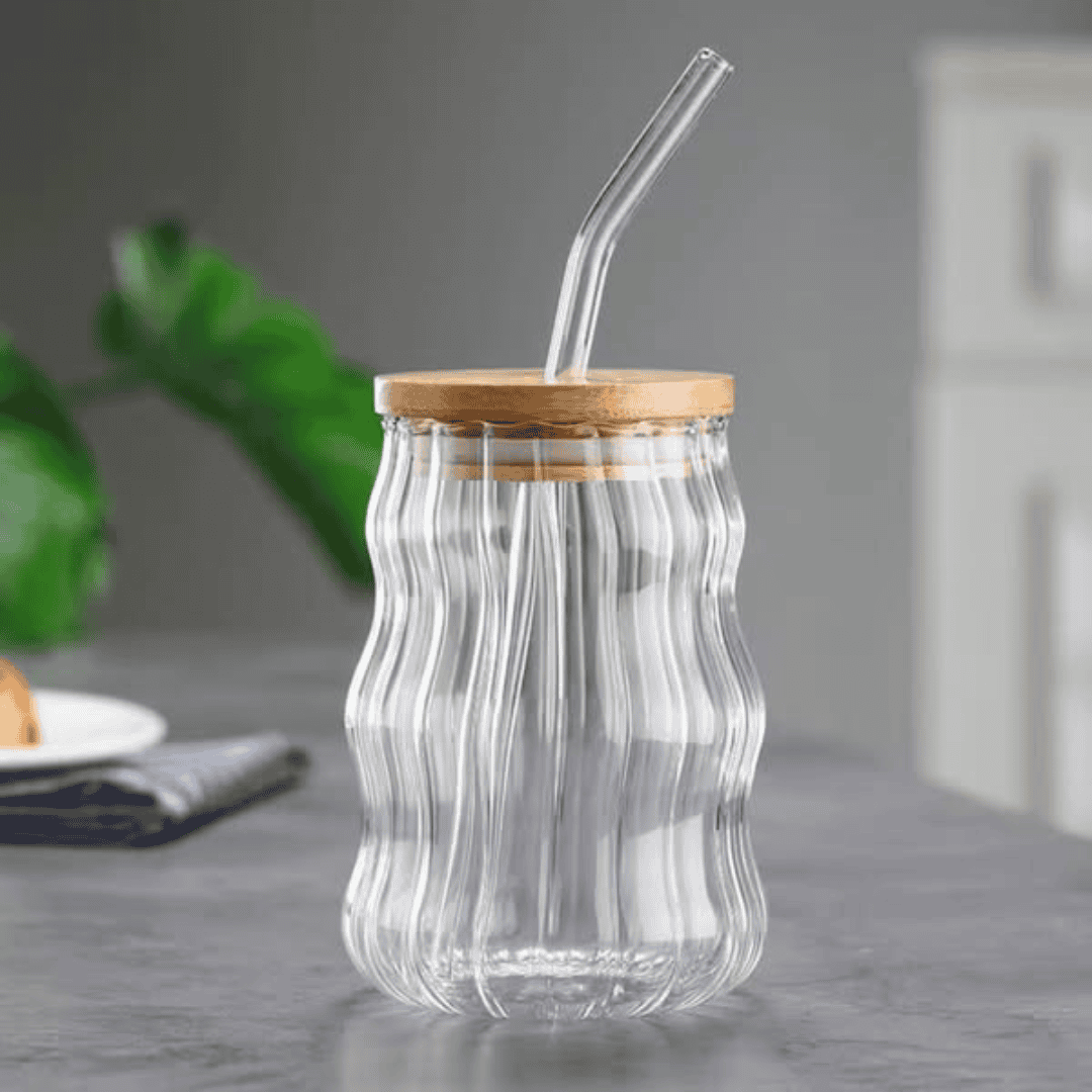 500ml Ribbed Juice Cup with Straw