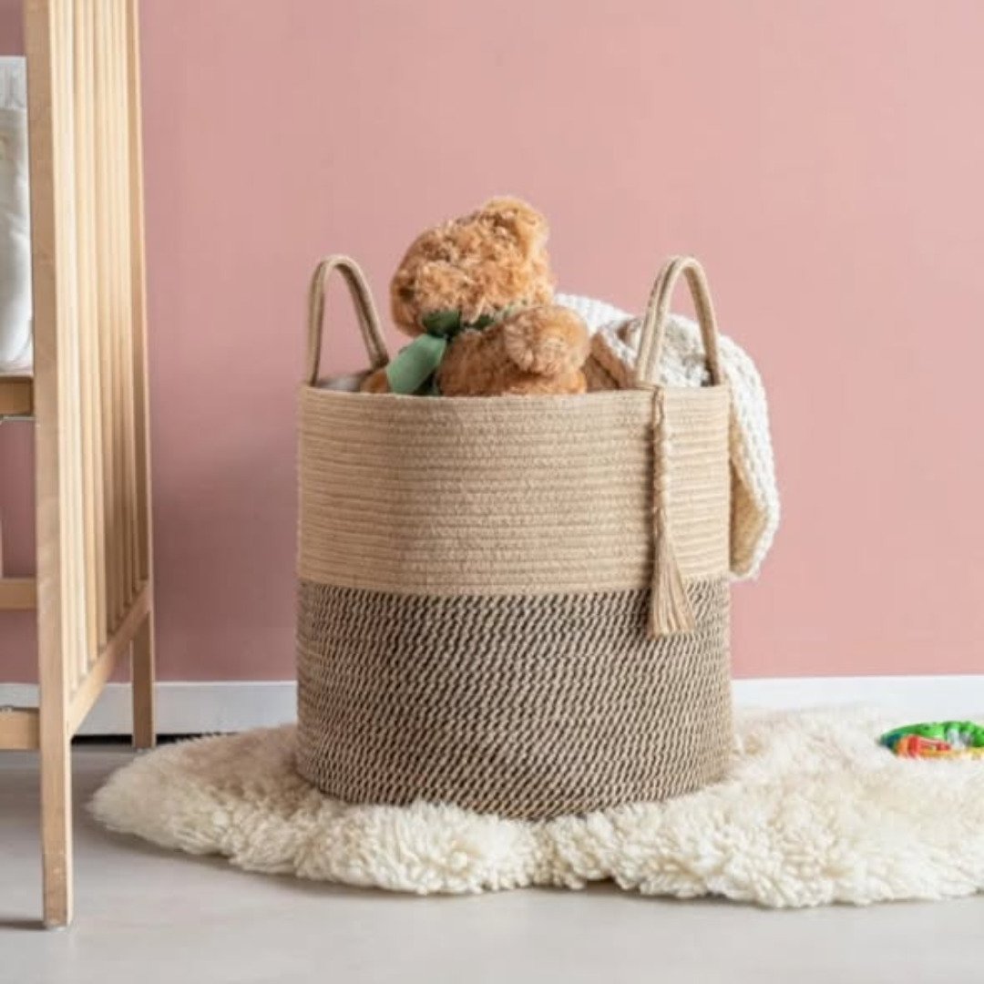 Wooven decorative laundry/toys basket 40x40x35cm
