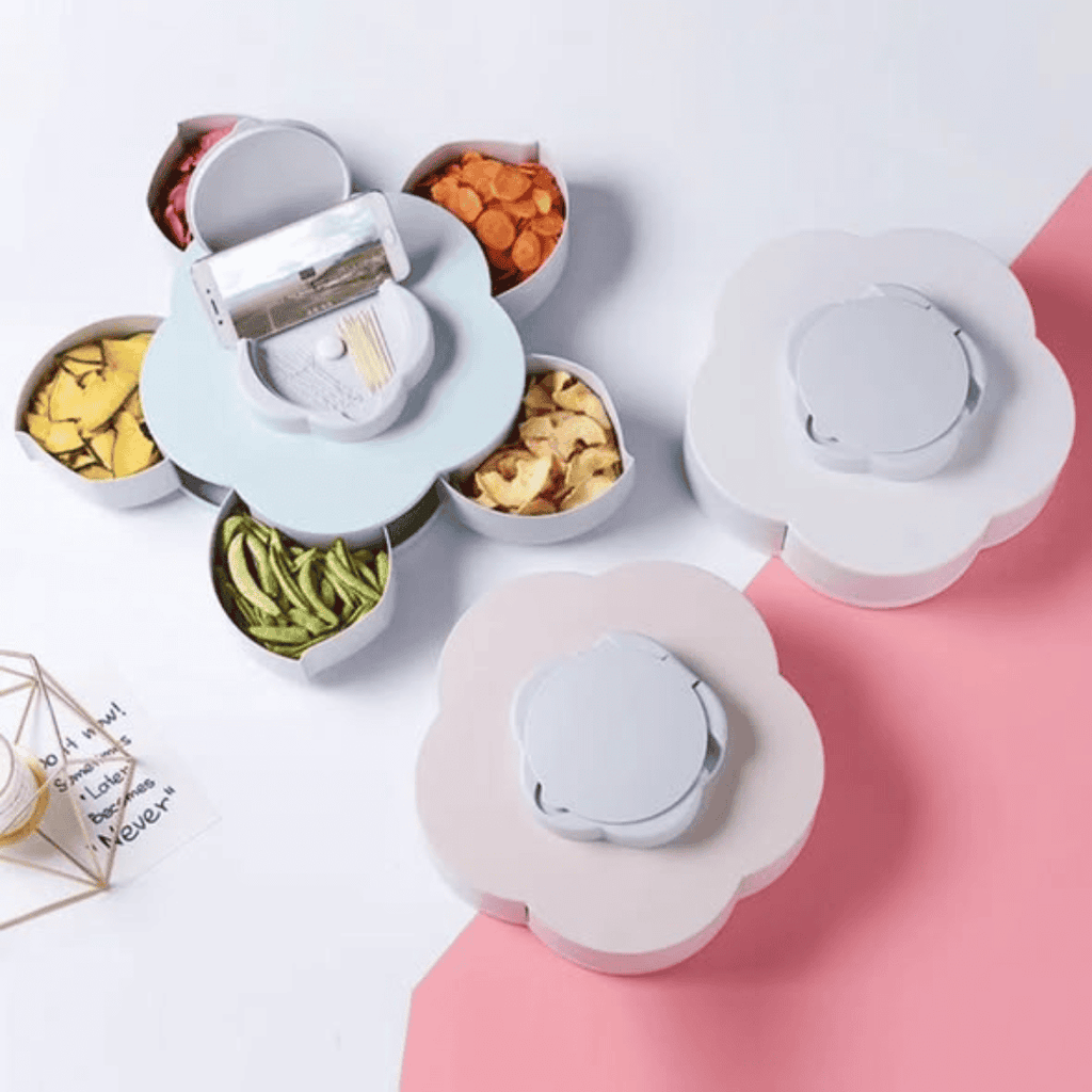5 Petal Snack Plum-Shaped Rotating Fruit Bowl