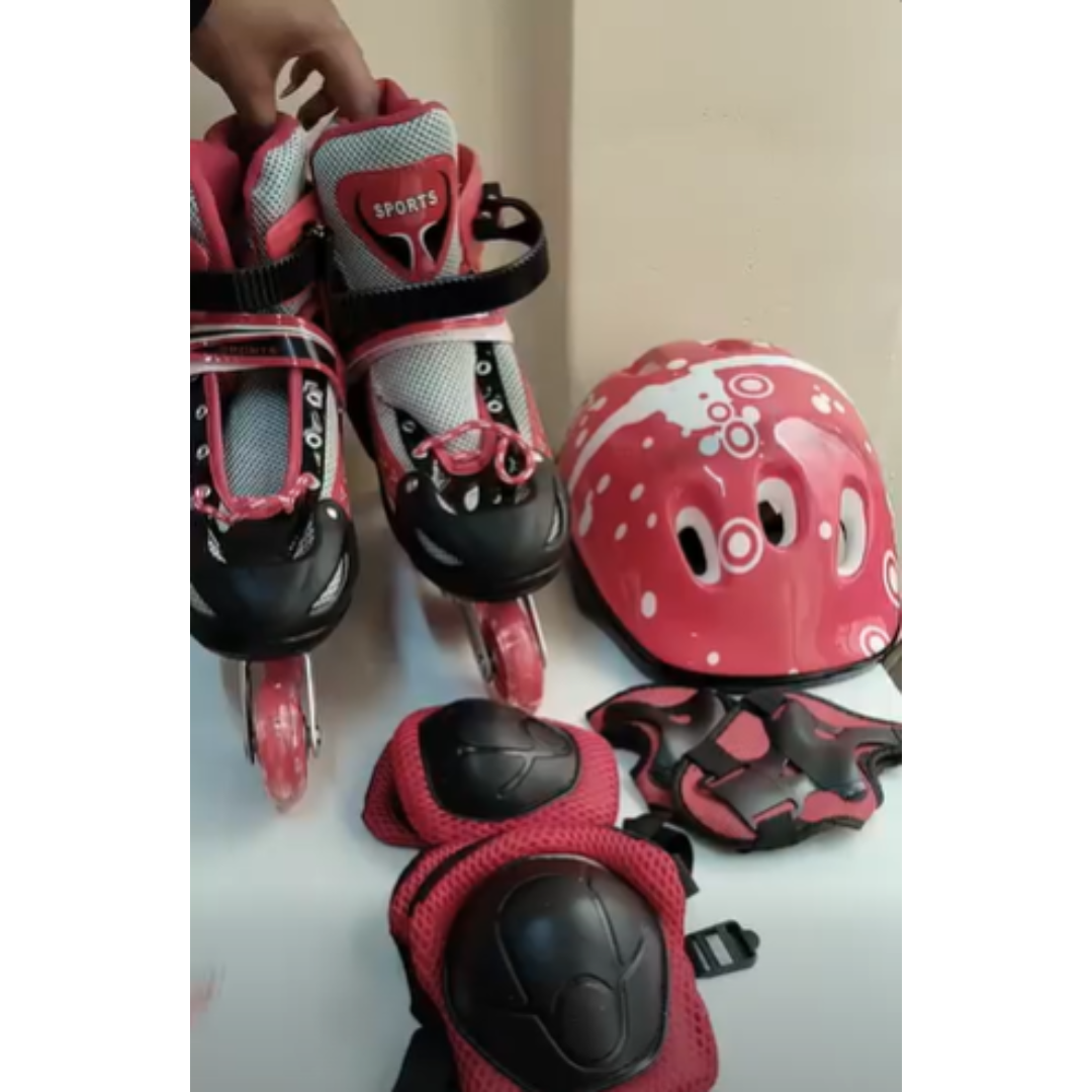 Adjustable Inline Skates Set With Helmet and Protective Guards