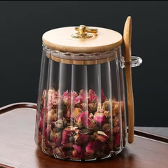 Glass Storage Jar With Bamboo Lid Spoons