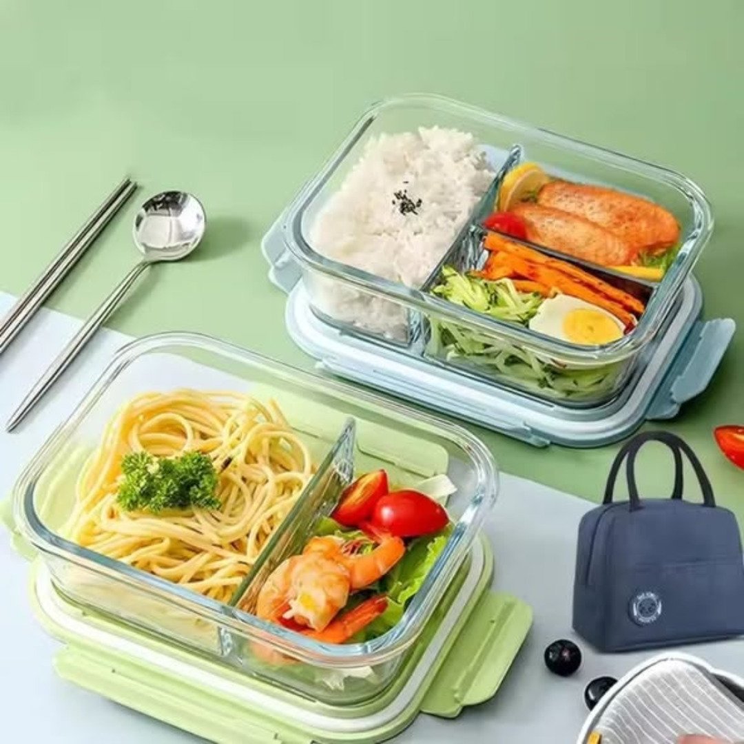High borosilicate glass partitioned lunchbox
