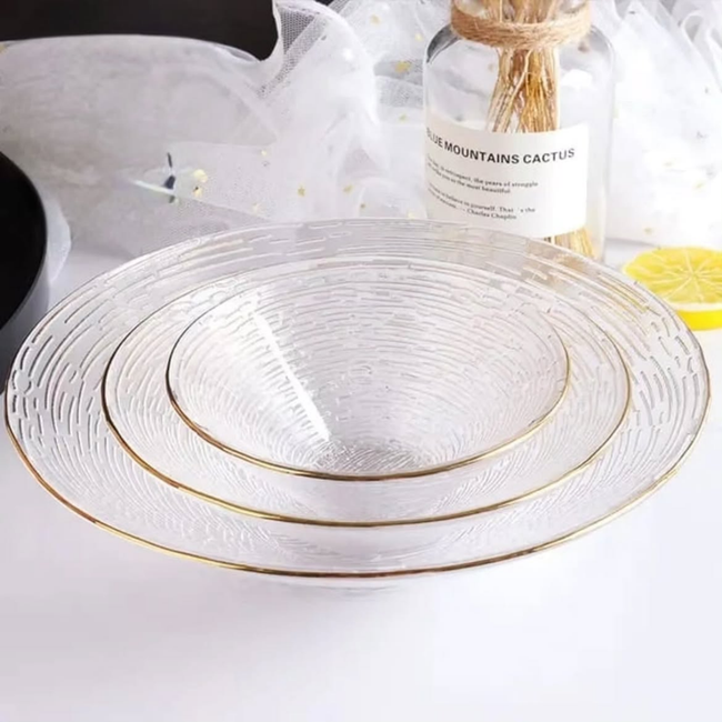 Transparent Glass Plate and Bowl Set – 3pcs