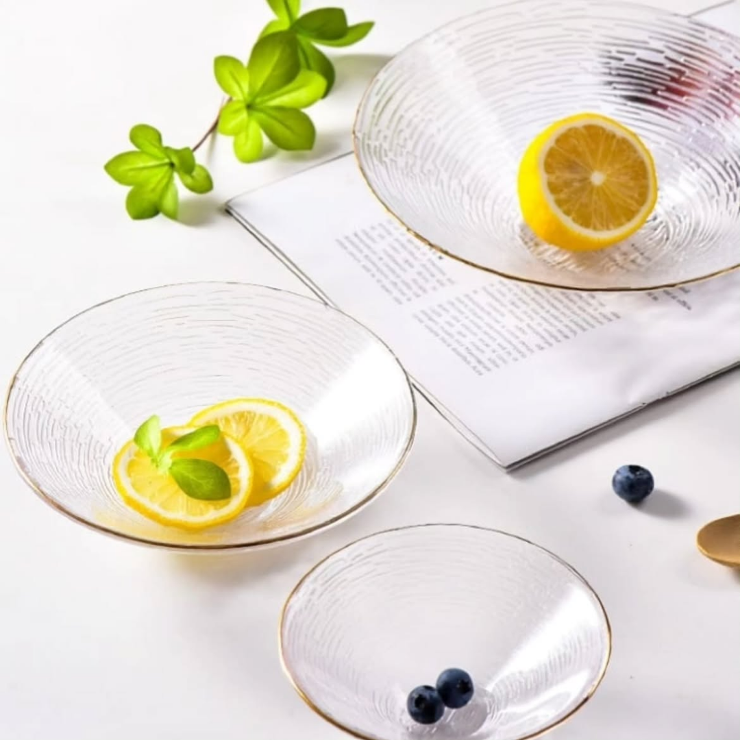 Transparent Glass Plate and Bowl Set – 3pcs