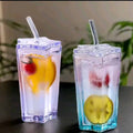 Pentagonal Glass Tumbler with Straw