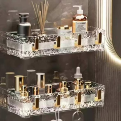 Acrylic Wave Patterned Storage Shelf with Gold Hooks