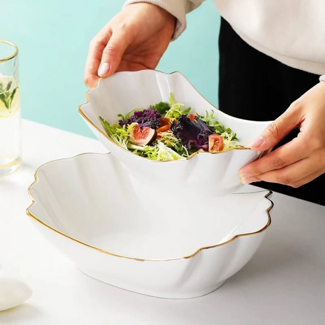 European Gold Trim Ceramic Soup and Pasta Bowl