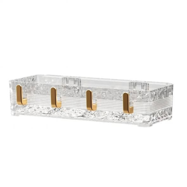 Acrylic Wave Patterned Storage Shelf with Gold Hooks