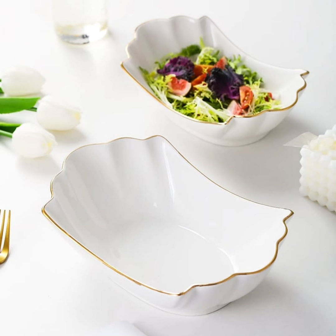 European Gold Trim Ceramic Soup and Pasta Bowl