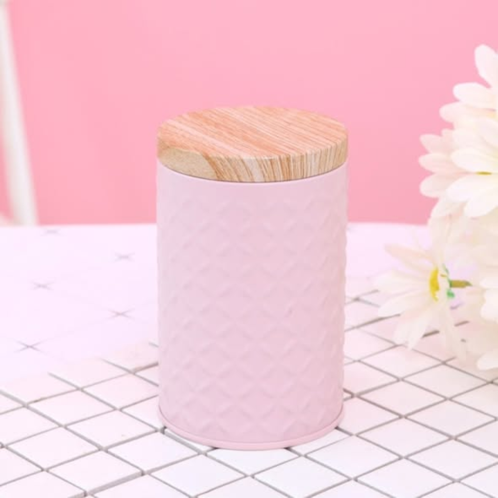 Round Wood Grain Tin Box