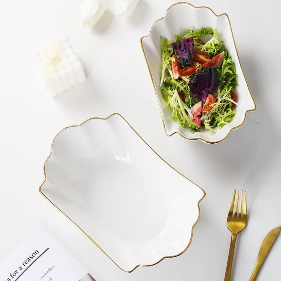 European Gold Trim Ceramic Soup and Pasta Bowl