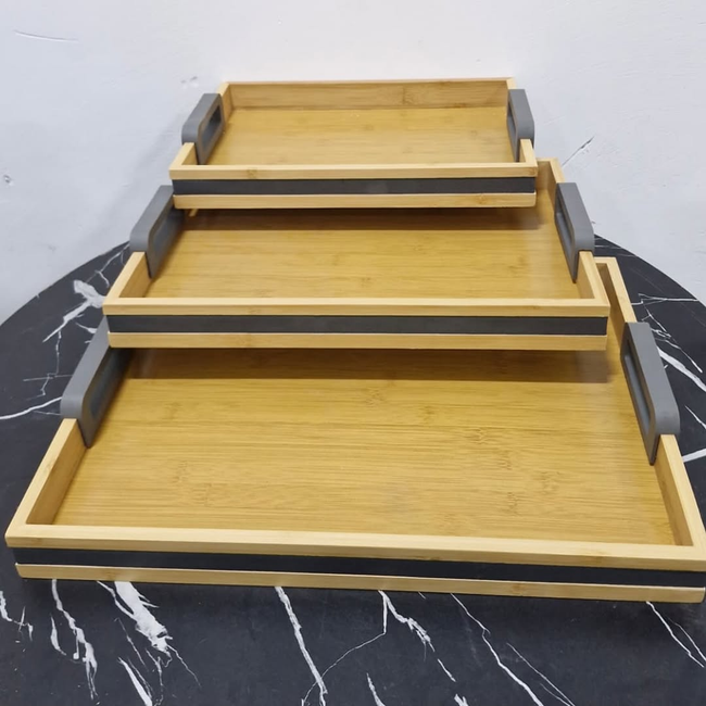 3-Piece Bamboo Nesting Trays with Grey Handles
