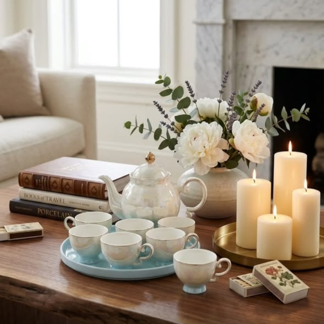 9pc Opal Glow Blue Tea Set