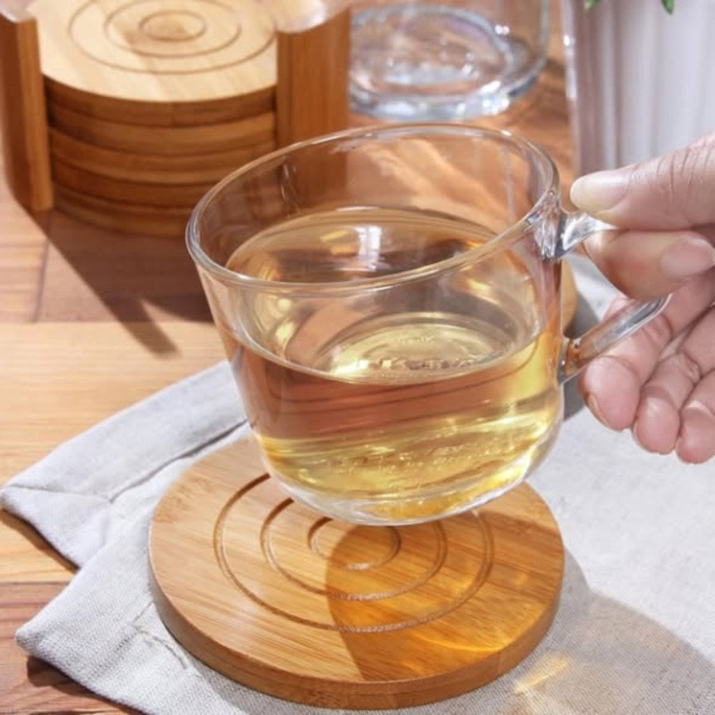6PCS Round Bamboo Coaster Set