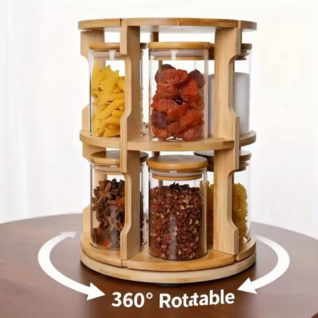 360° Rotating Bamboo Spice Rack Set (8-Piece Set)