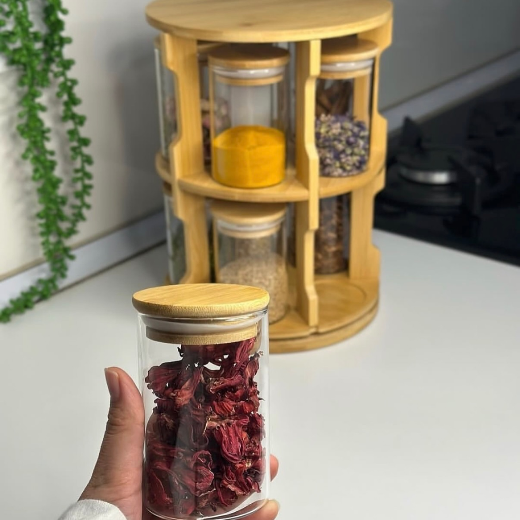360° Rotating Bamboo Spice Rack Set (8-Piece Set)