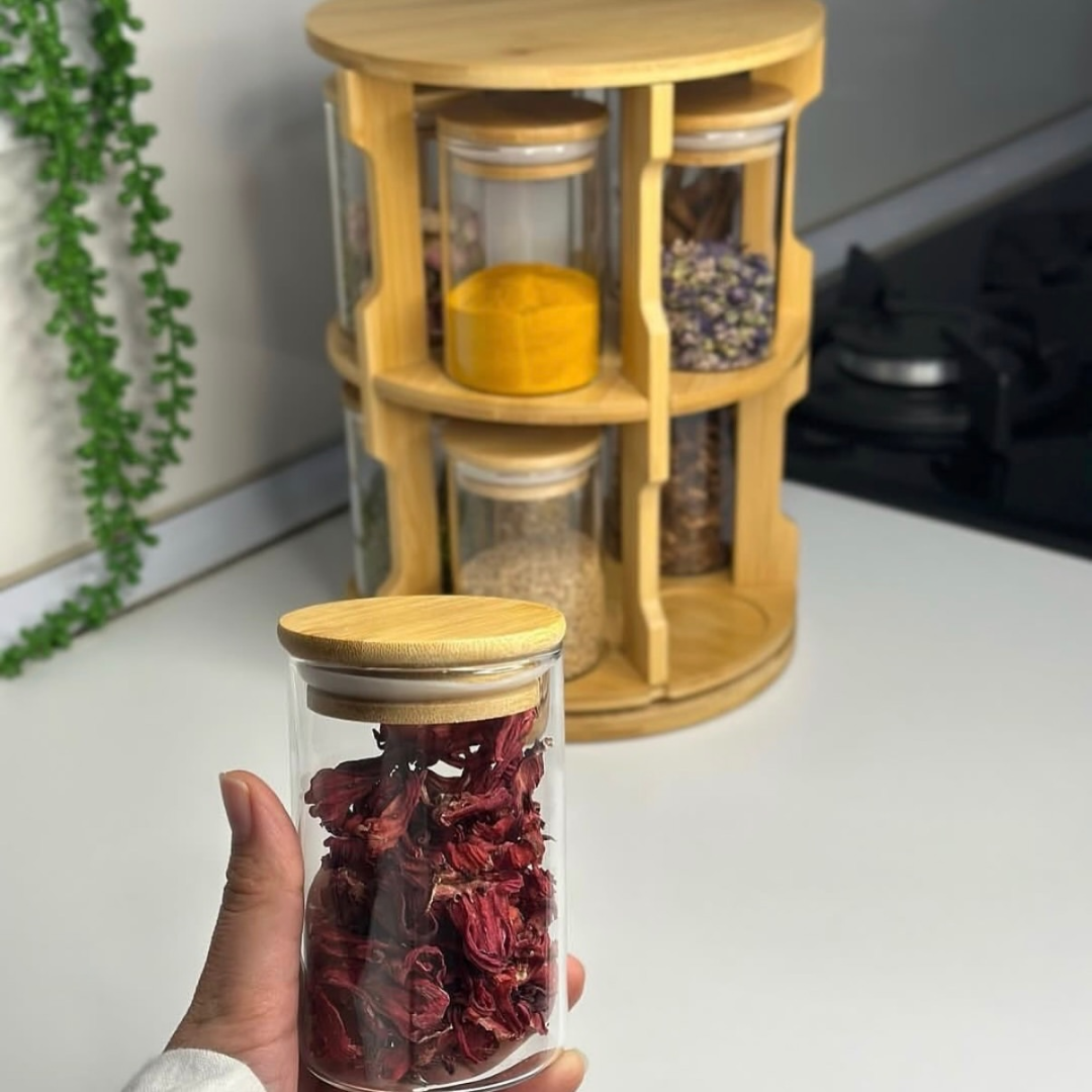 360° Rotating Bamboo Spice Rack Set (8-Piece Set)