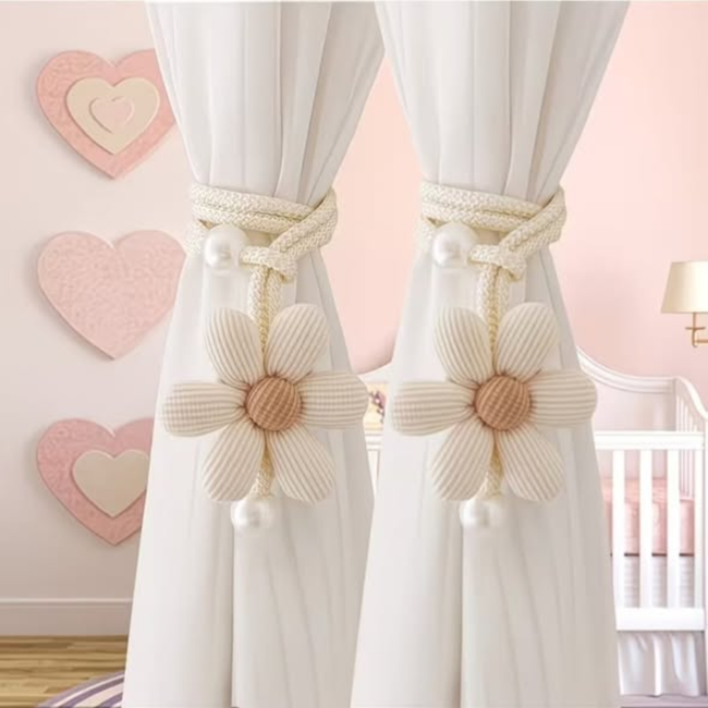 2Pcs Floral Pearl Curtain Tiebacks