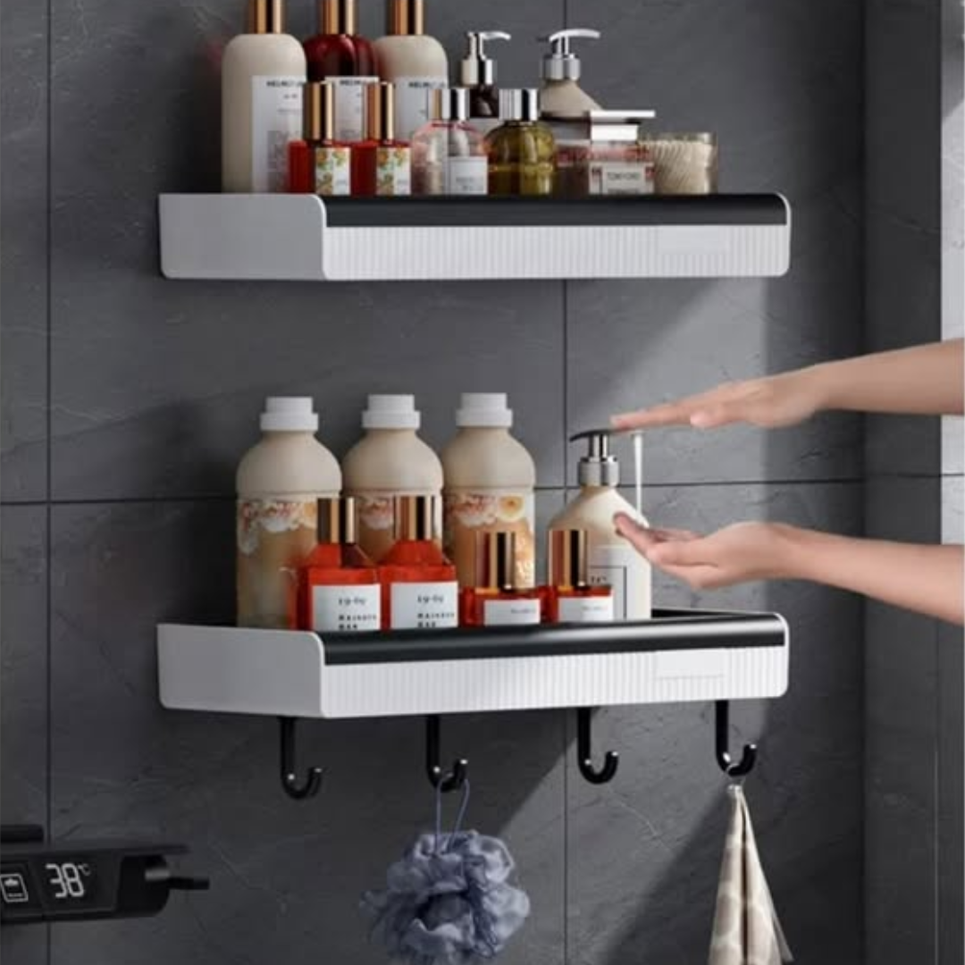 Wall Mount Bathroom Shelf with Towel Hooks