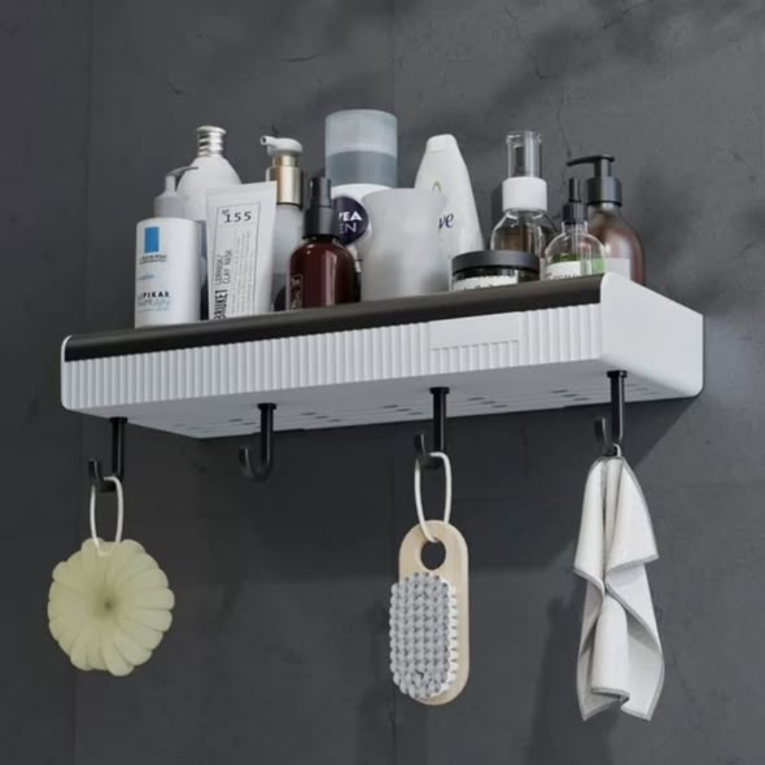 Wall Mount Bathroom Shelf with Towel Hooks