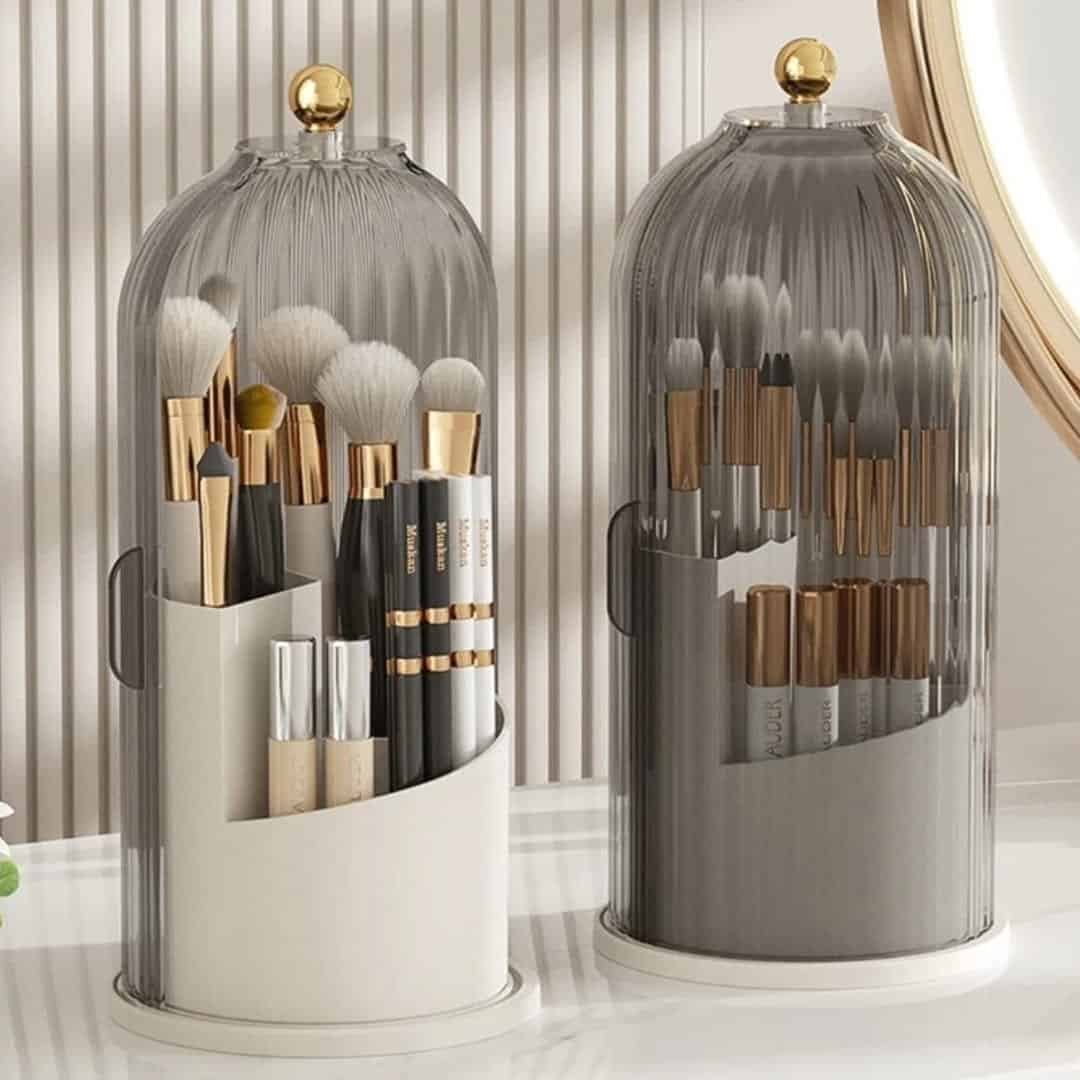 360 Degree Rotating Makeup Brush Holder With Lid