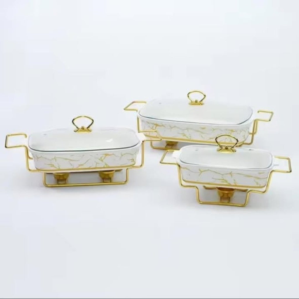 3pcs White Gold Ceramic Chaffing Dish