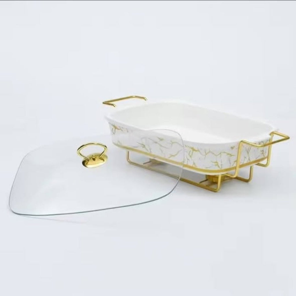 3pcs White Gold Ceramic Chaffing Dish