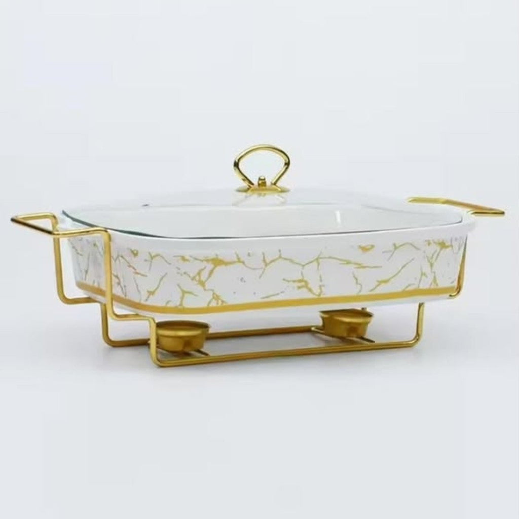 3pcs White Gold Ceramic Chaffing Dish