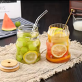 1Pc Textured Glass Bamboo Lid Tumbler