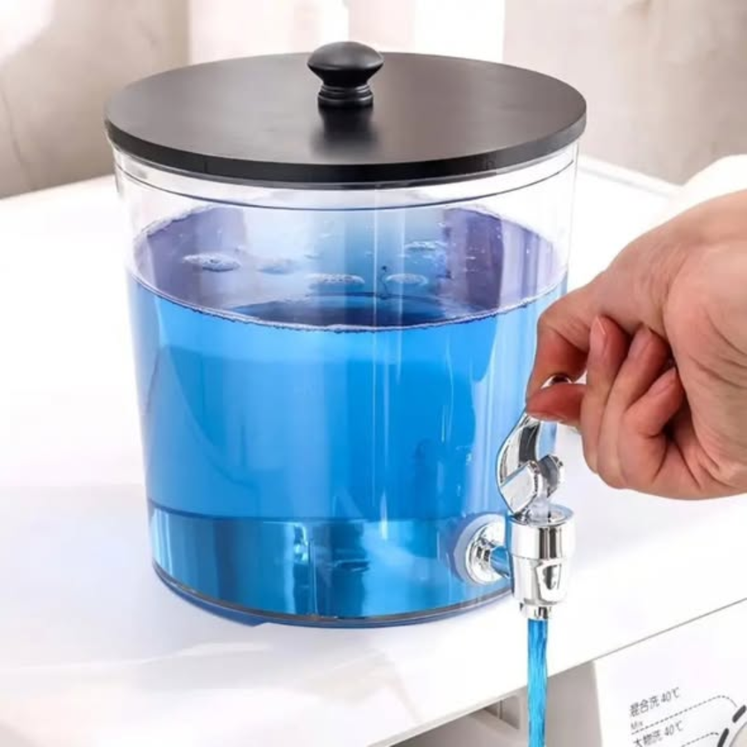 Acrylic Laundry Detergent Dispenser with Bamboo Lid and Tap
