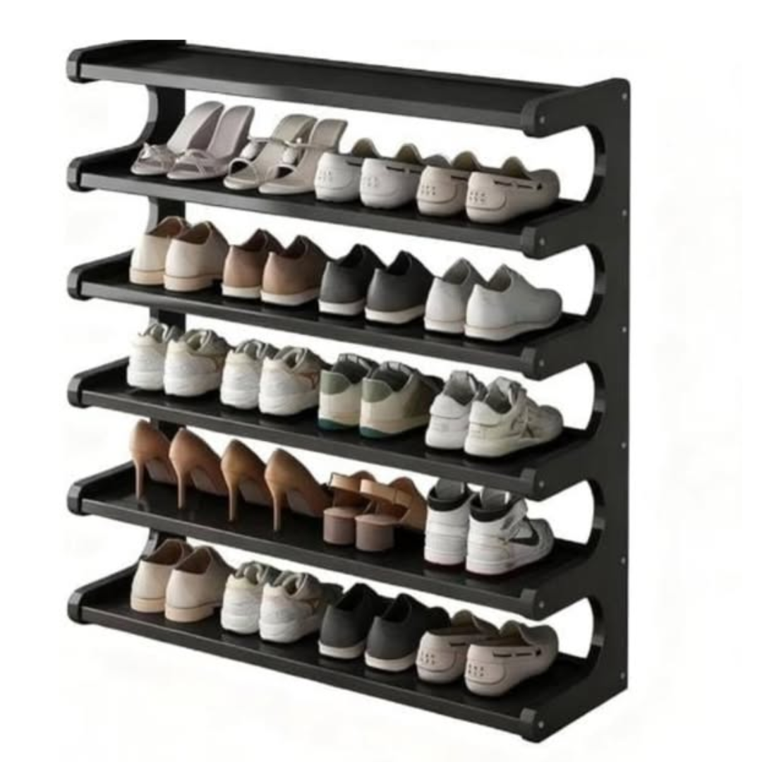 Black Slim 6-Tier Bamboo Shoe Rack