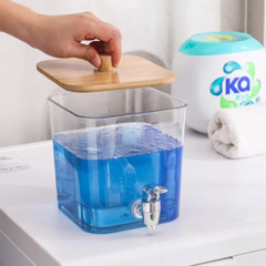 Acrylic Laundry Detergent Dispenser with Bamboo Lid and Tap