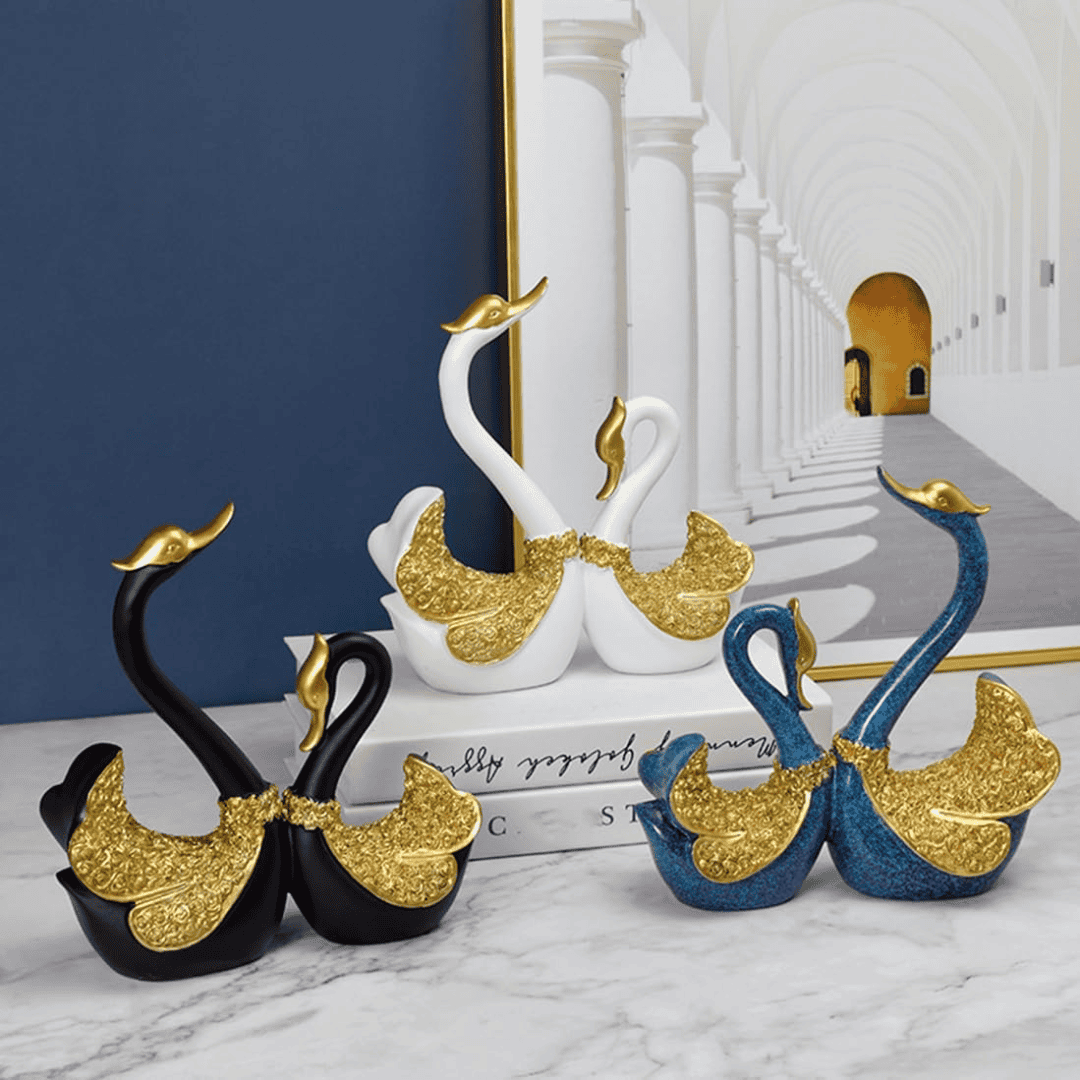Pair Swan Home Decor Resin Figurine Sculpture