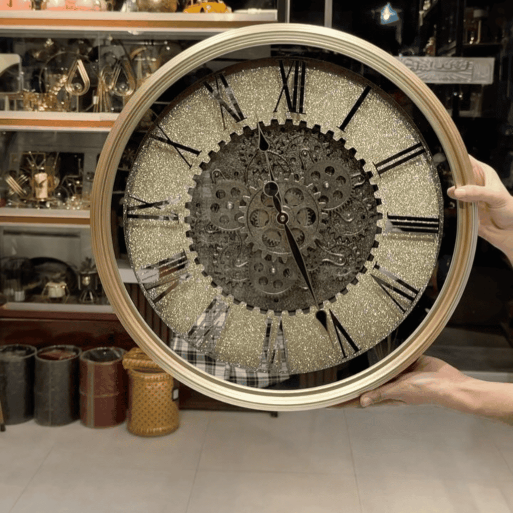 Vintage Wall Clock with Rotating Gears
