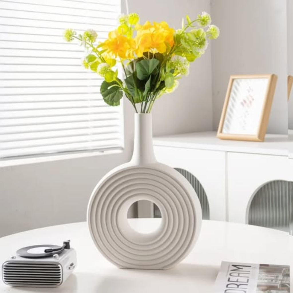 DECORATIVE MODERN ROUND ELEGANT WHITE CERAMIC VASE