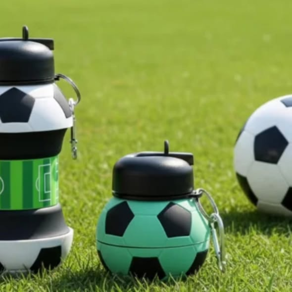 Foldable football shaped silicon water bottles