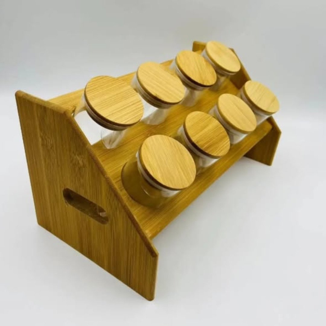 Spice Jars Set plus Bamboo Stand