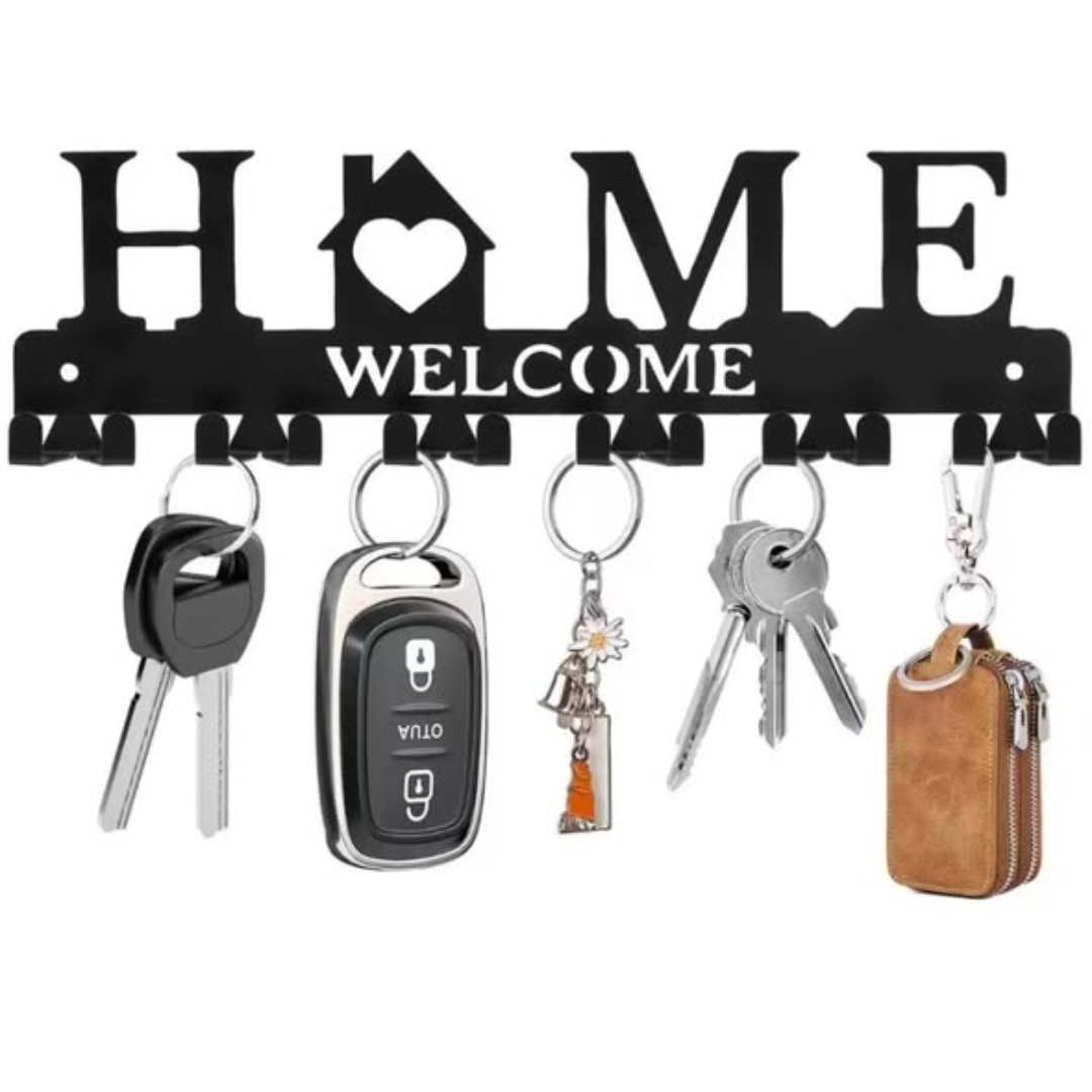 Black Metal Wall-Mounted Key Holder