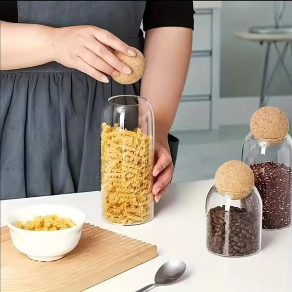 3pc Glass Storage Jars with Cork Lids
