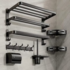 7pcs Black Multifunctional Aluminum Bath Towel Storage Rack Set