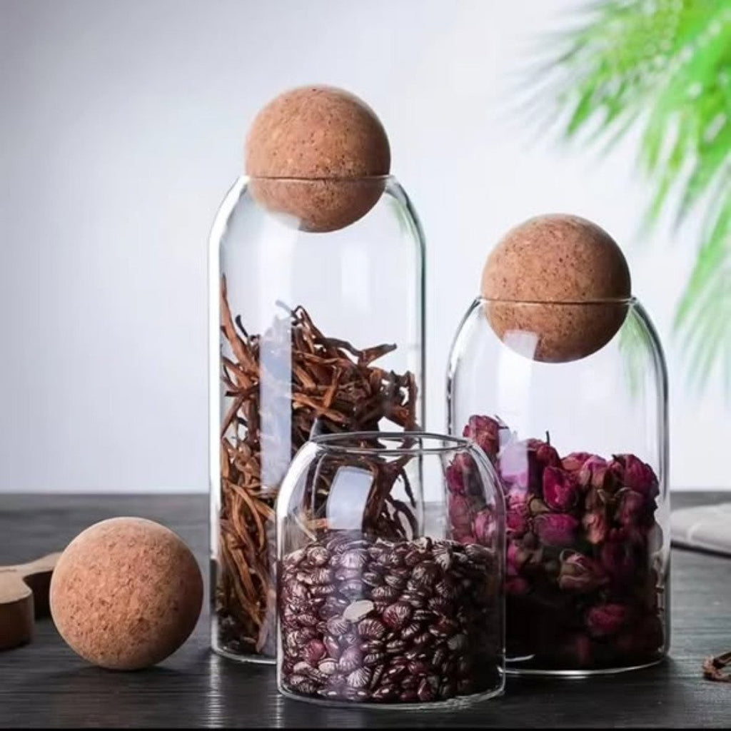 3pc Glass Storage Jars with Cork Lids