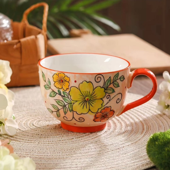 Hand-Painted Embossed Flower Mug
