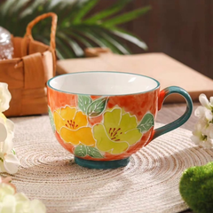 Hand-Painted Embossed Flower Mug