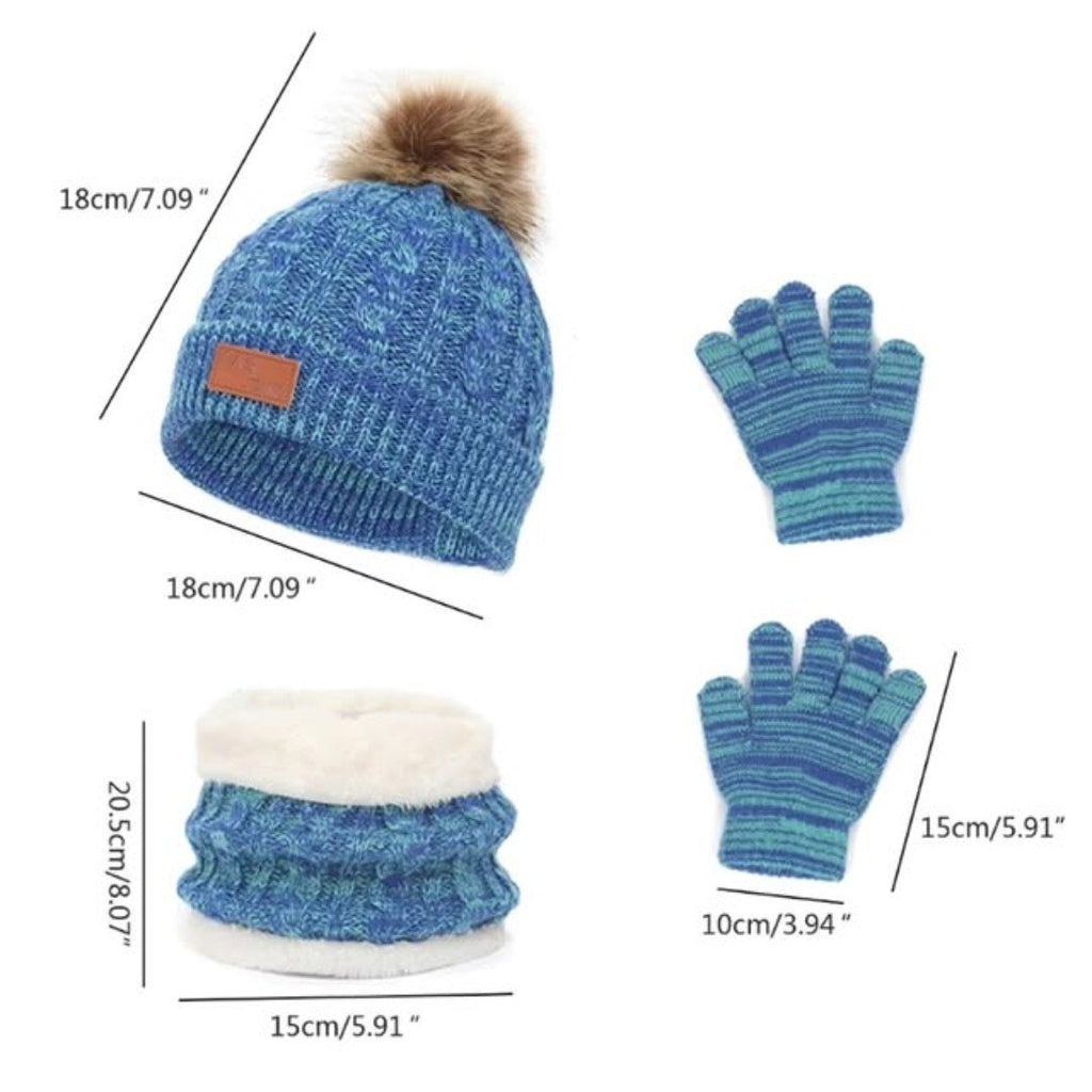 3 in 1 Winter Kids Beanies Hat Scarf and Gloves Set